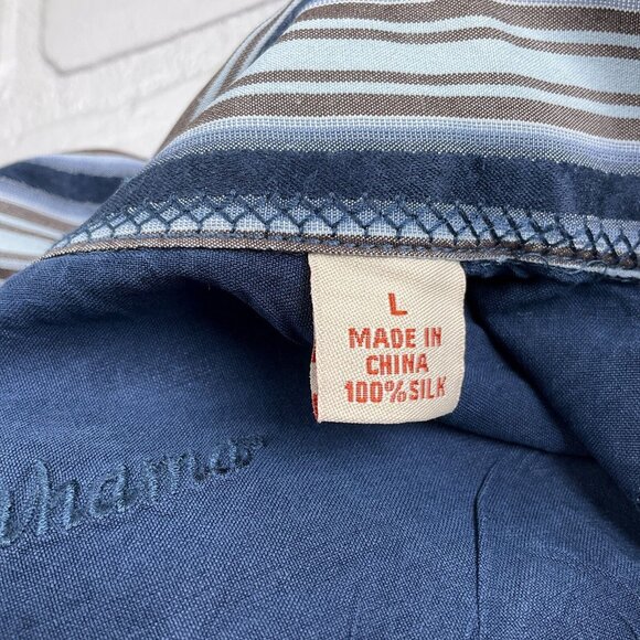Tommy Bahama Shirt Men Large Blue Brown‎ Stripe Silk Classic Career Party - Picture 6 of 12